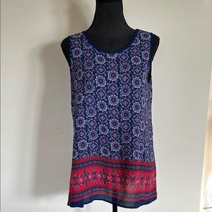 HANNAH Patterned Sleeveless Top - Blue and Red size small